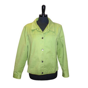 L.L. Bean Cotton Denim Jacket Green Button Up Collared Size L